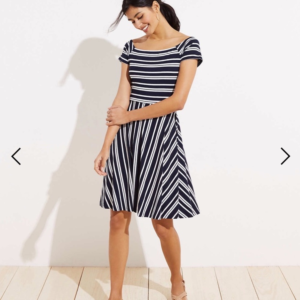 LOFT Striped Wrap Back Flare Dress